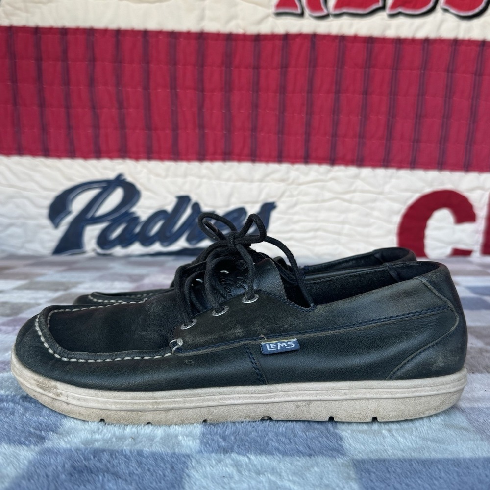 Size M7/W8.5 - Lems‎ Mariner Dark Blue Leather Zero Drop Minimalist Boat Shoes
